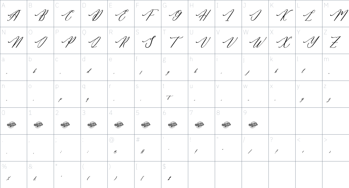 Amalfina Shinndy font Character Map