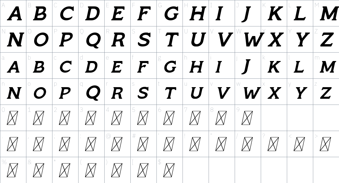 Monsier font Character Map