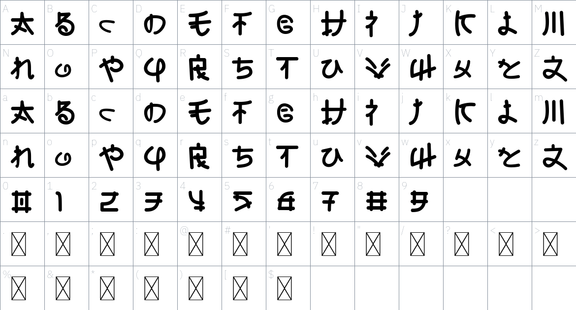 Sunrize Font font Character Map