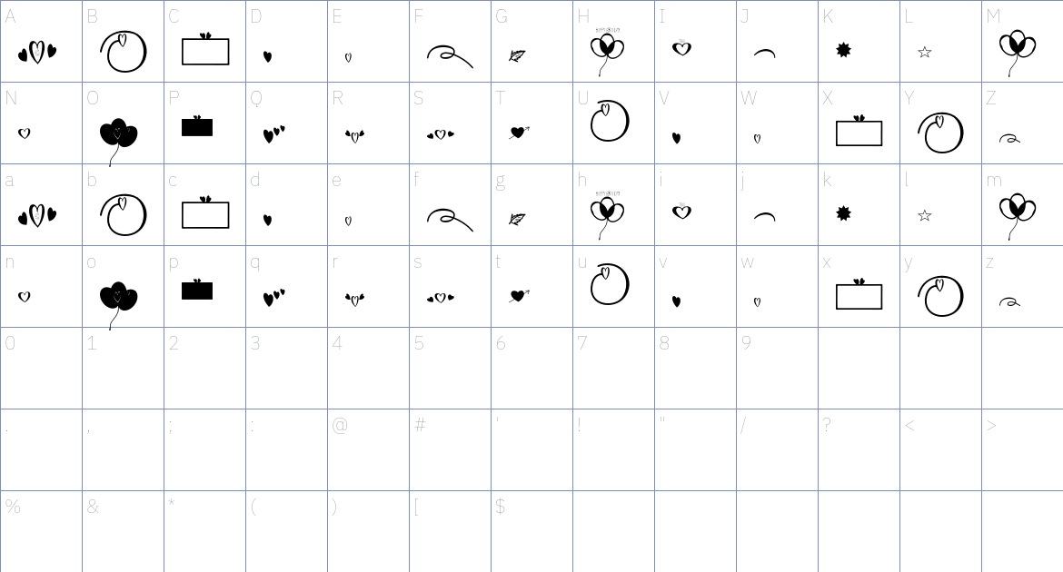 Brigadoon Extras font Character Map