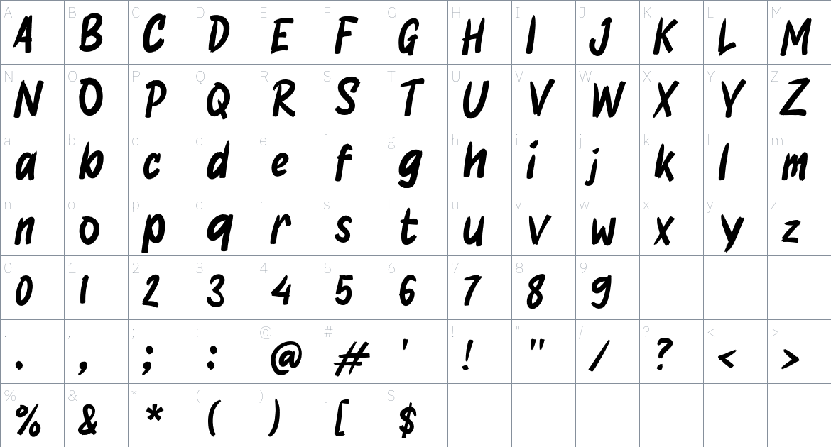 j Jani font Character Map