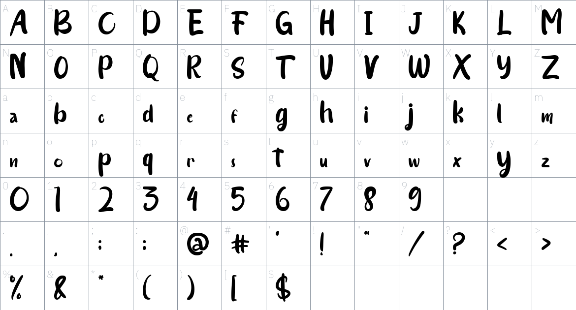 Sugano font Character Map