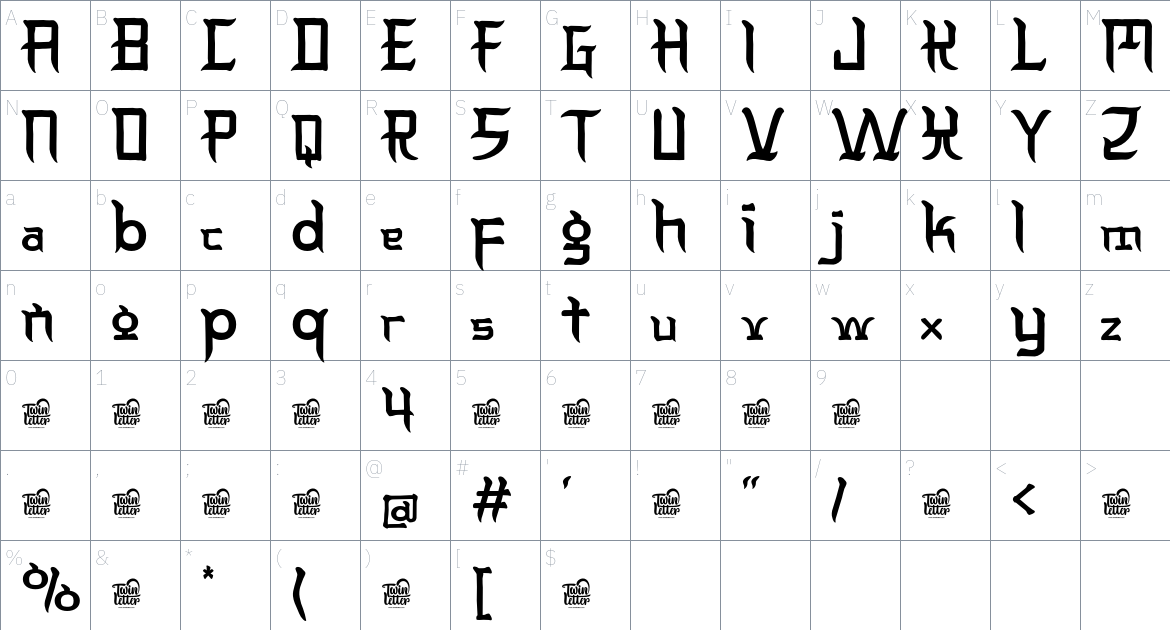 Kimyonja Trial font Character Map