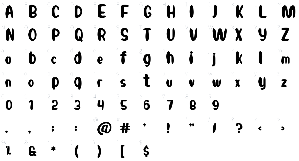 Binbu font Character Map