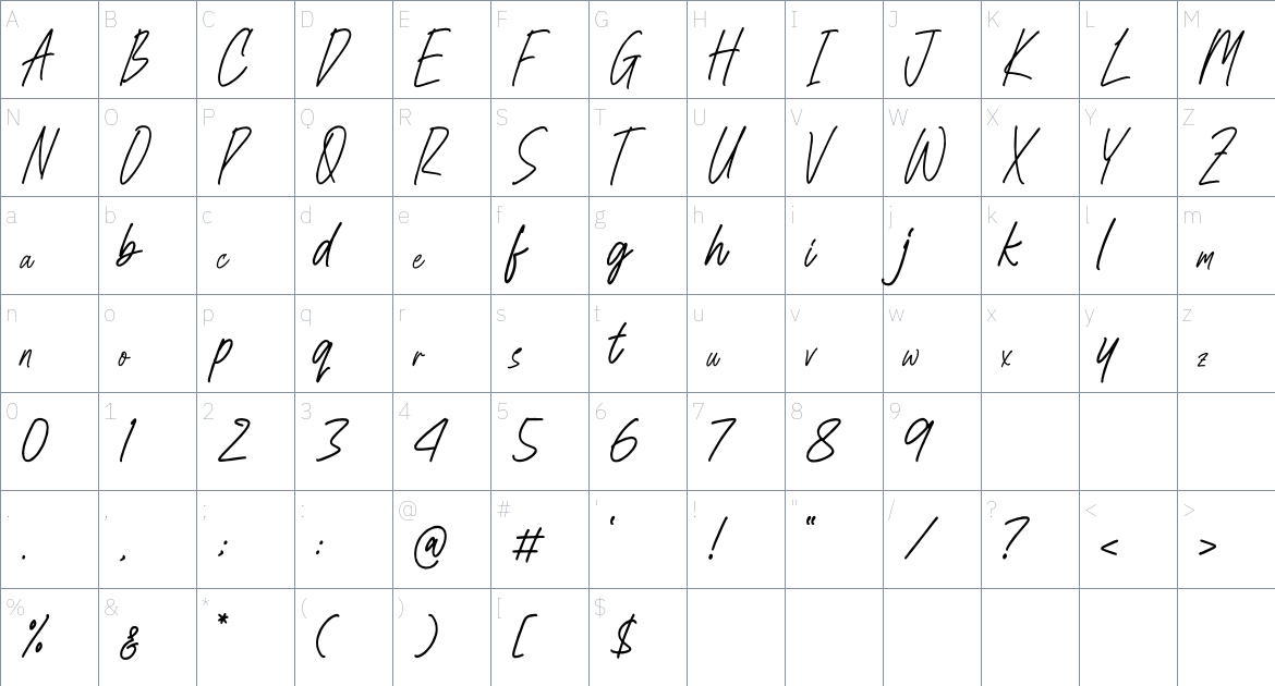 Blissful Heartlight font Character Map