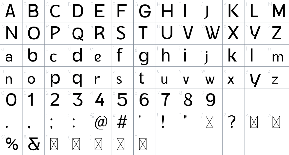 Mulheim font Character Map