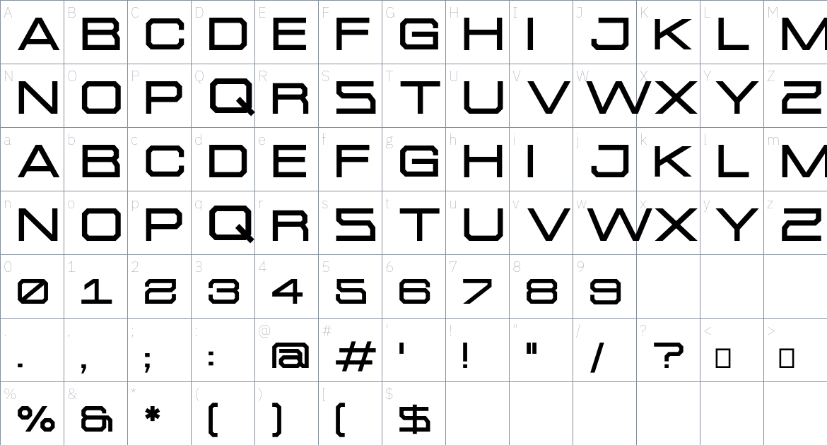 Talex font Character Map