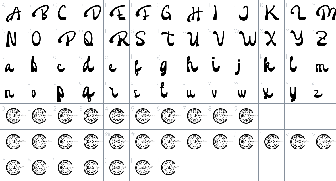 Darkish font Character Map