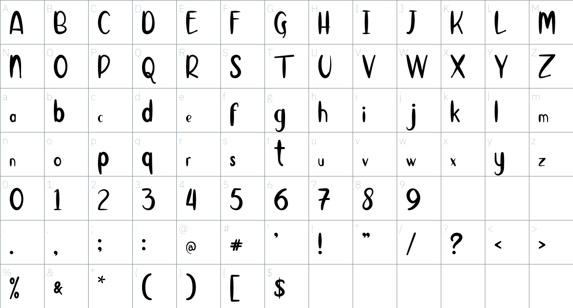 Blizzy font Character Map