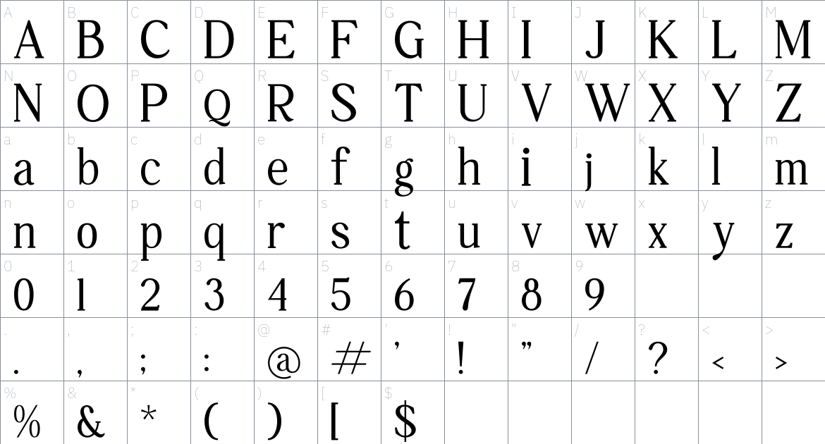 Qamilion font Character Map