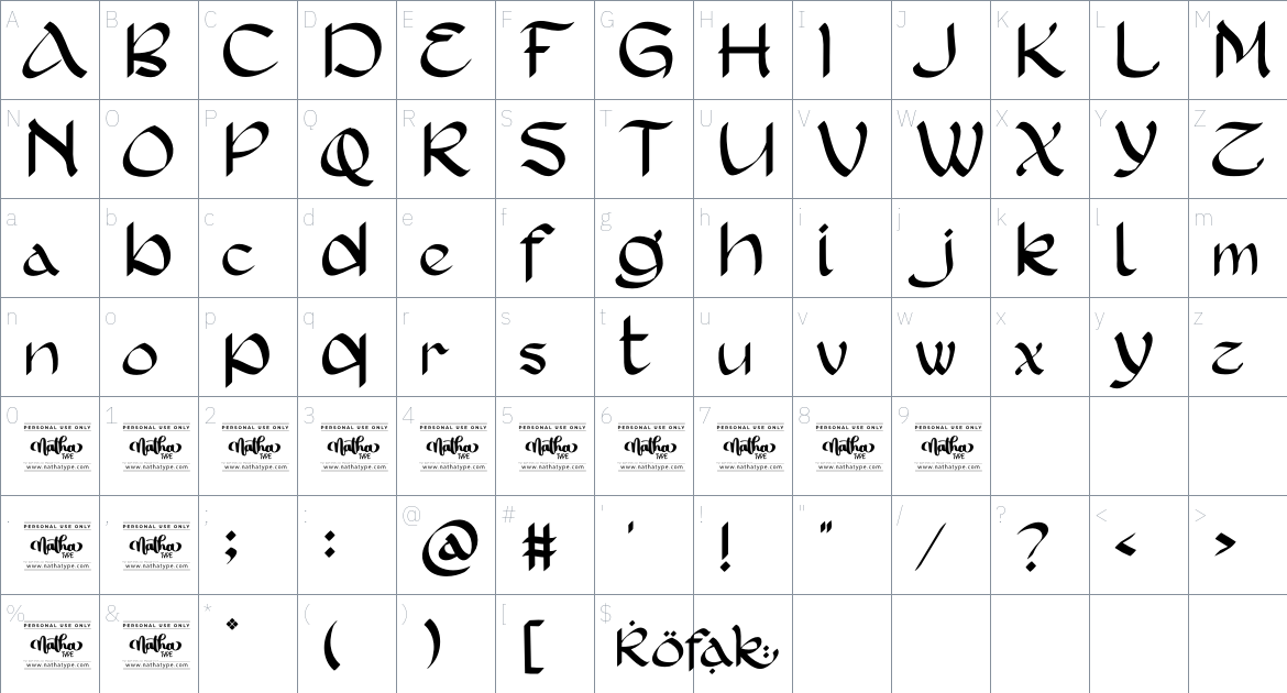 Rofak font Character Map