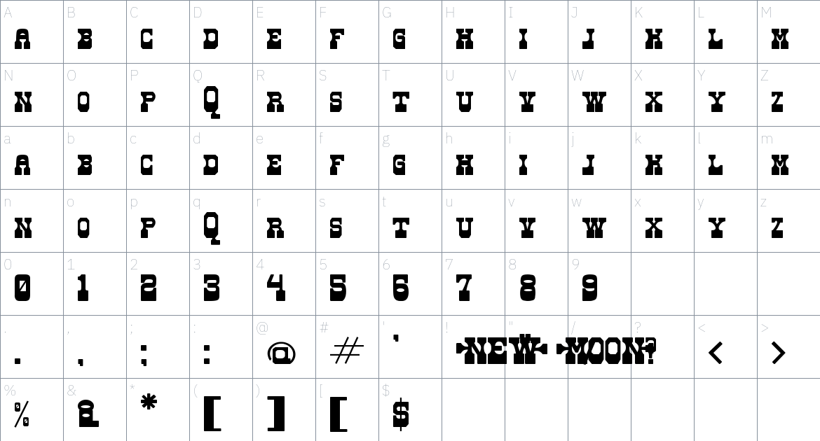 New Moon Font font Character Map