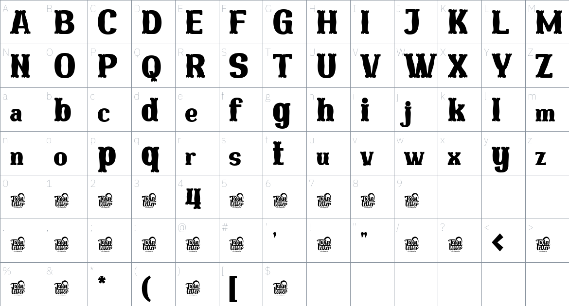 Yaksom font Character Map