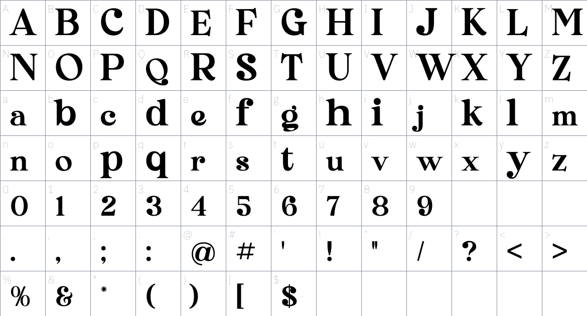 Solerin Magica font Character Map