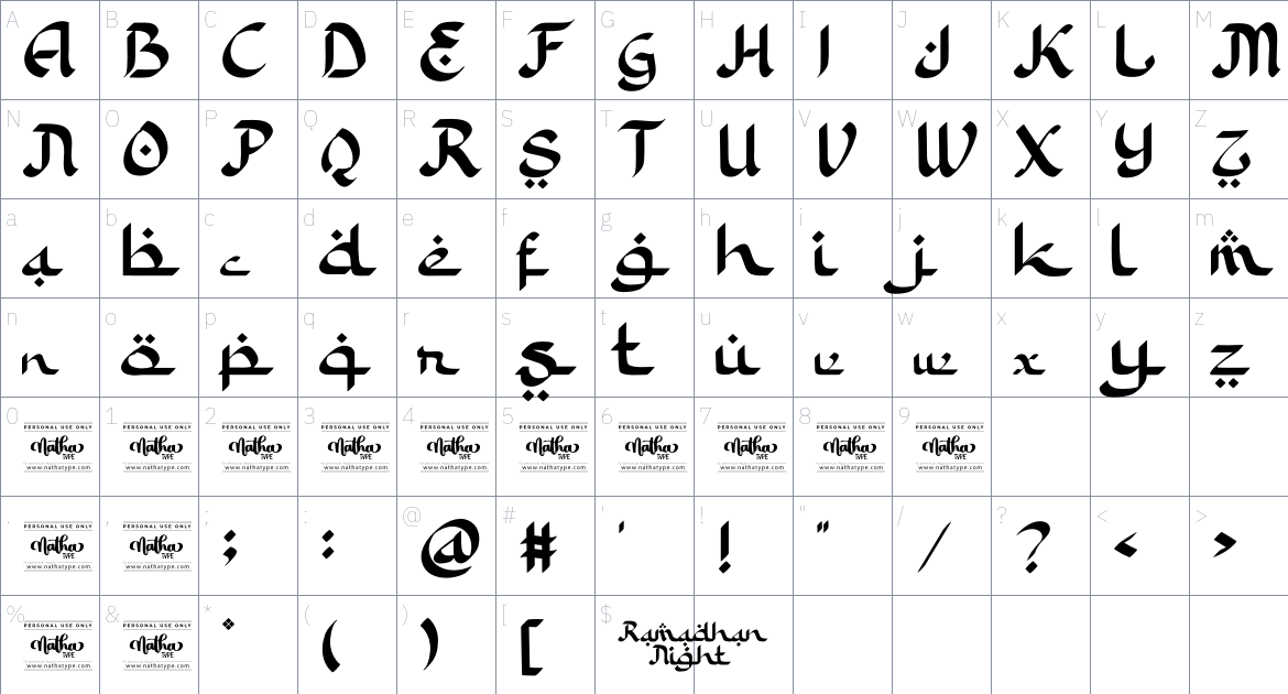 Ramadhan Night font Character Map