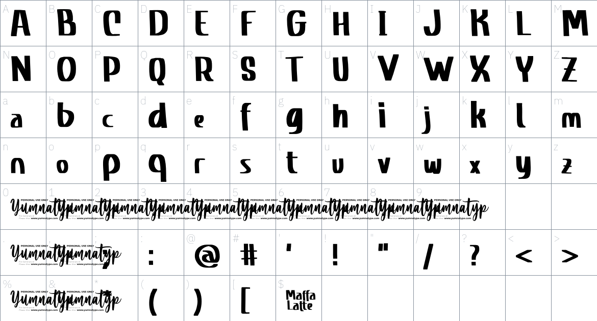 Maffa Latte font Character Map