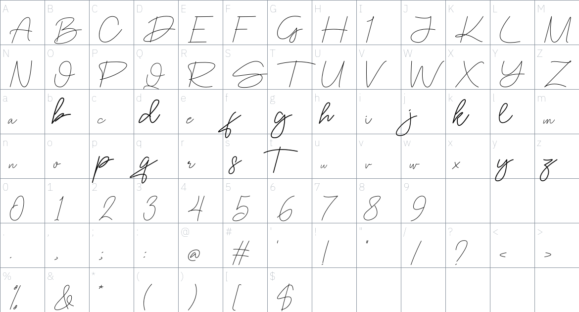 Kalste font Character Map