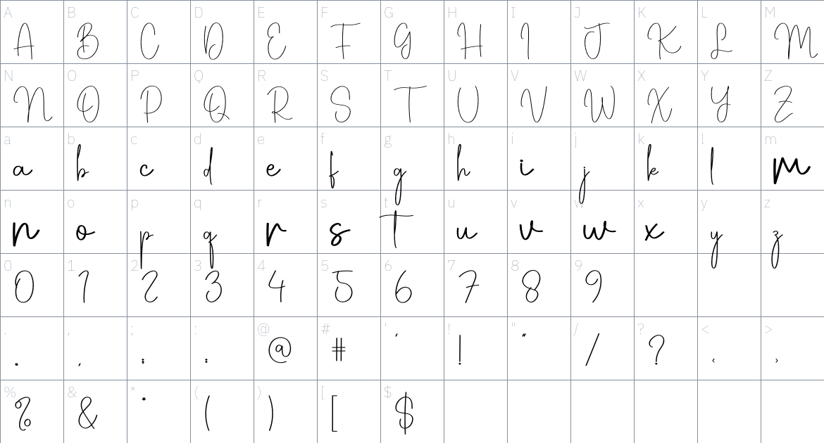 Hikingpeak font Character Map