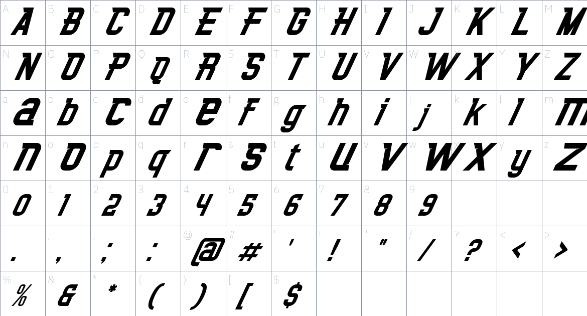 Xavierace font Character Map