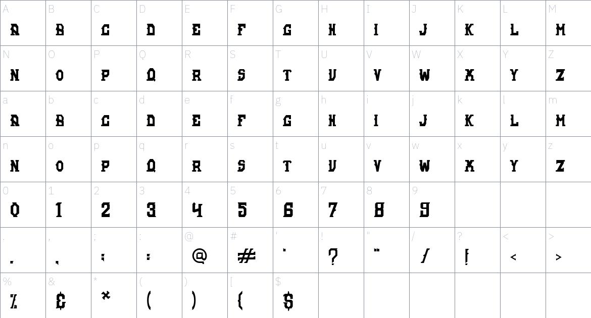 Rasonic font Character Map