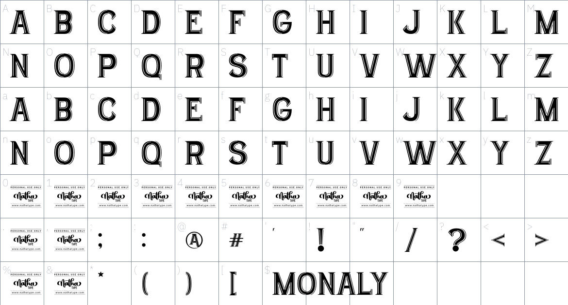 Monaly font Character Map