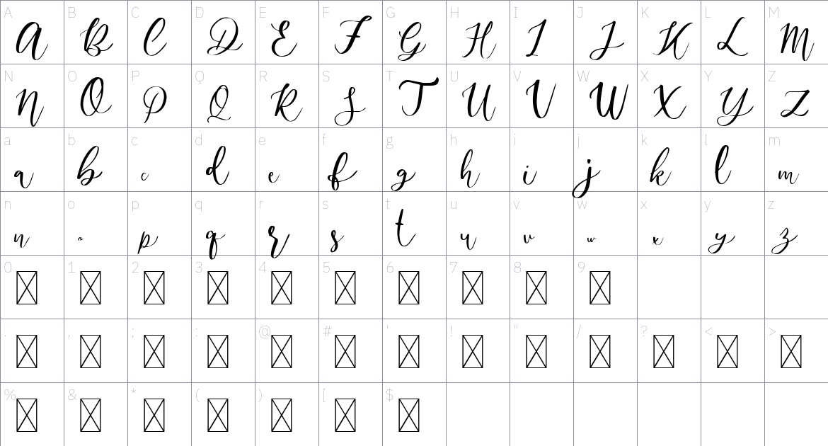 Mondier font Character Map