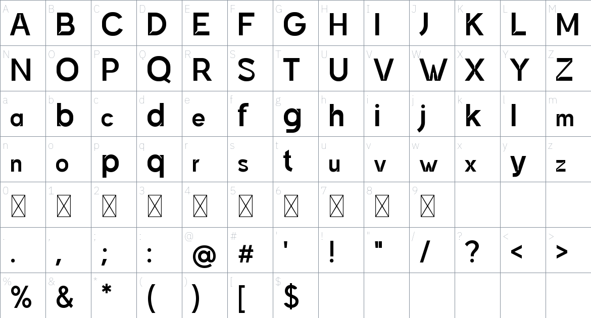 Amidone font Character Map