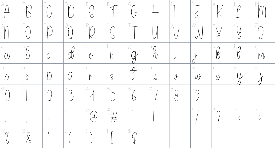 Scratches font Character Map