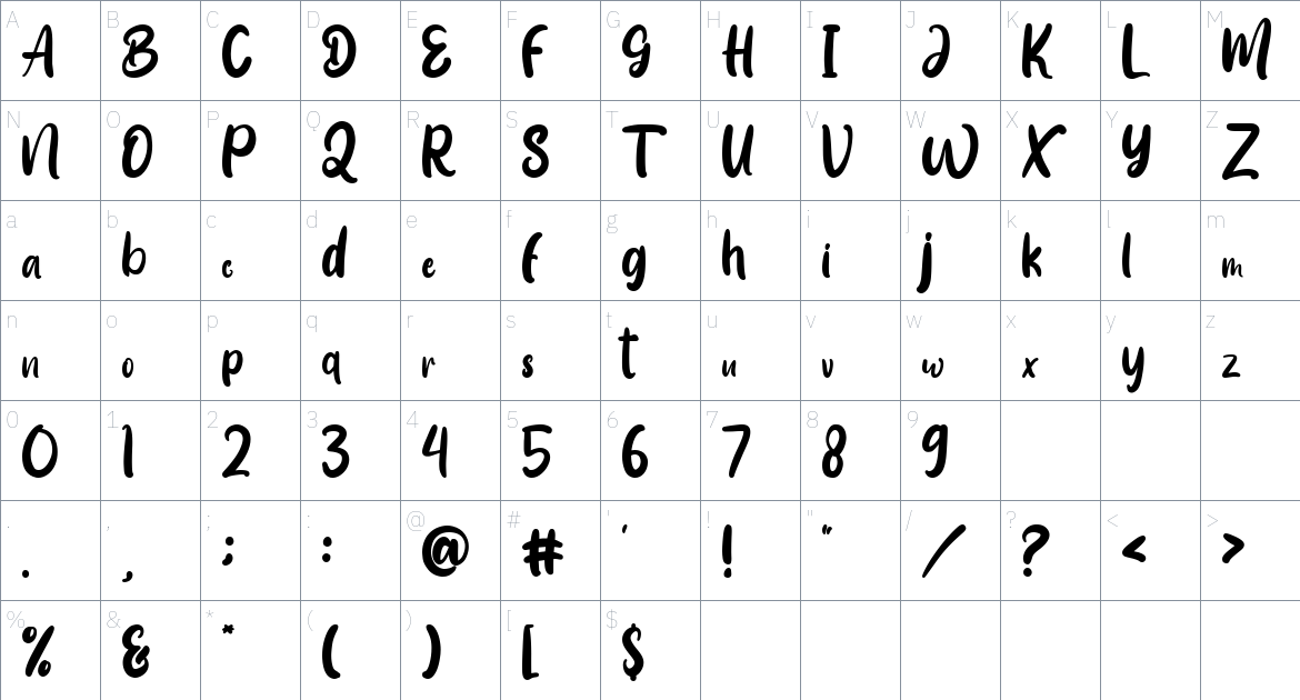 Maguire font Character Map