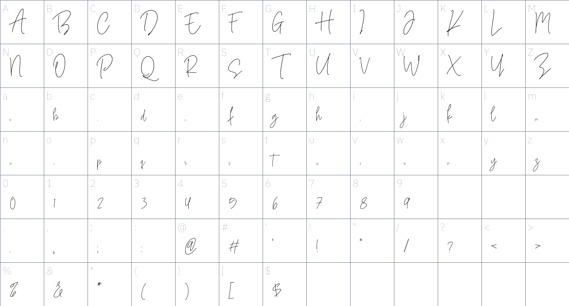 Ametisa font Character Map