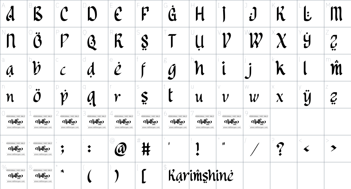 Karimshine font Character Map