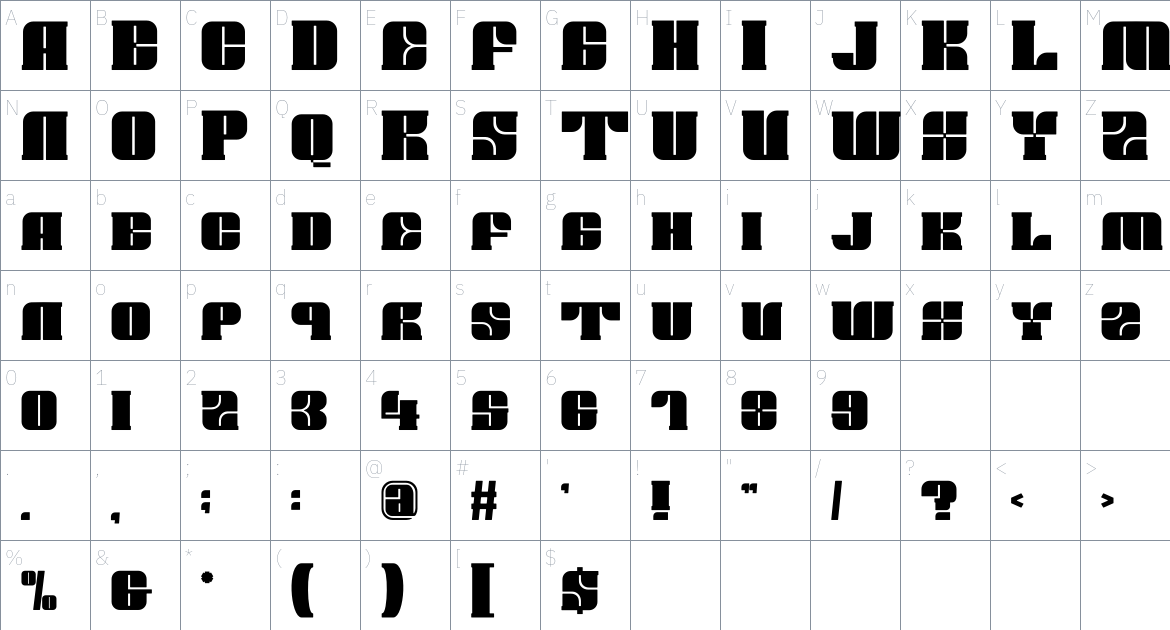 ARUESA font Character Map