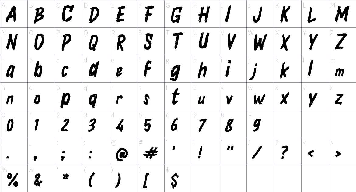 i Insane Rush font Character Map