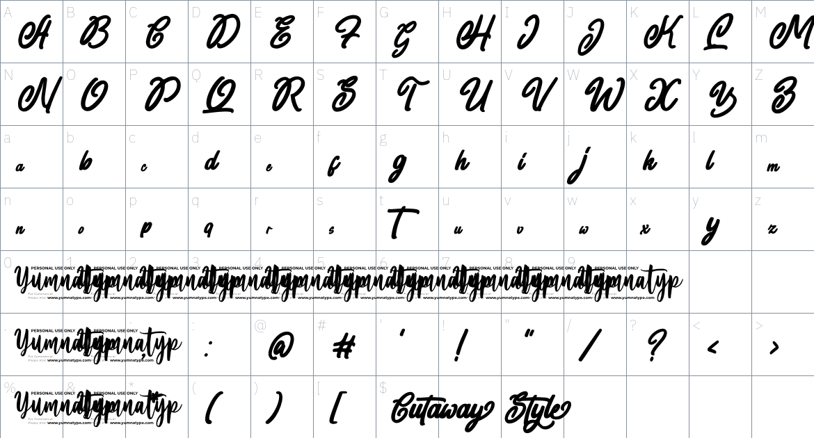 Cutaway Style font Character Map