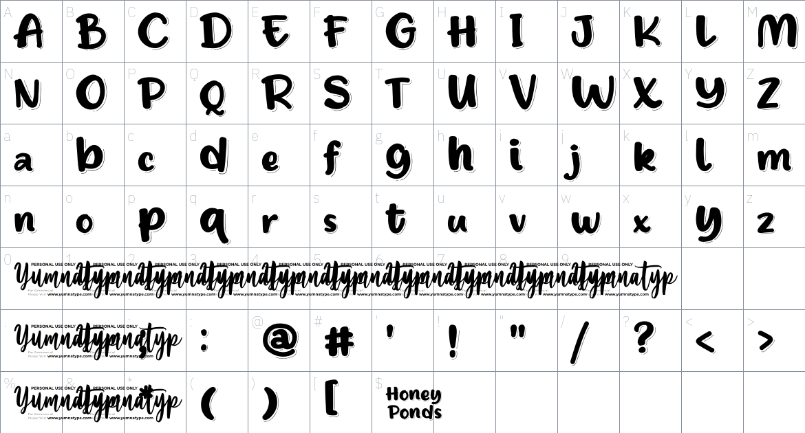 Honey Ponds font Character Map