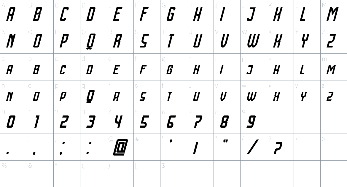 Cyrillic Attitudes font Character Map