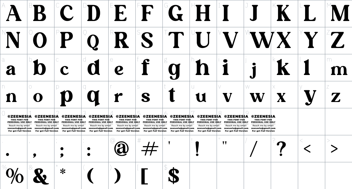 Millaris Personal Use Only font Character Map