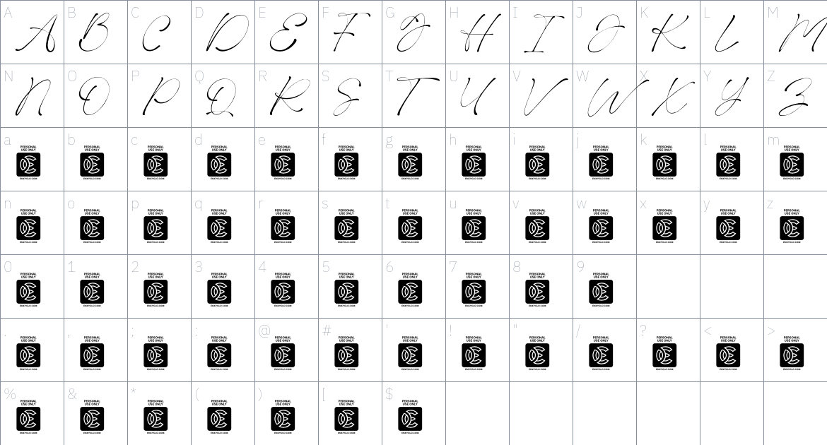 Aerpthine font Character Map