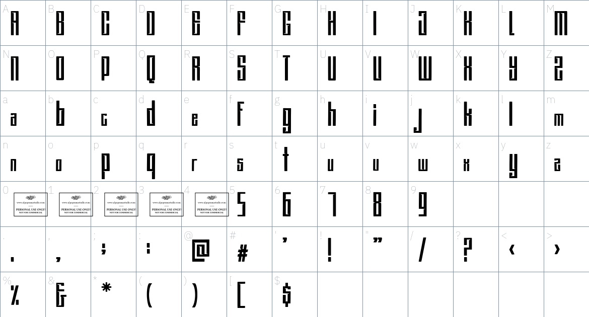 Highline font Character Map