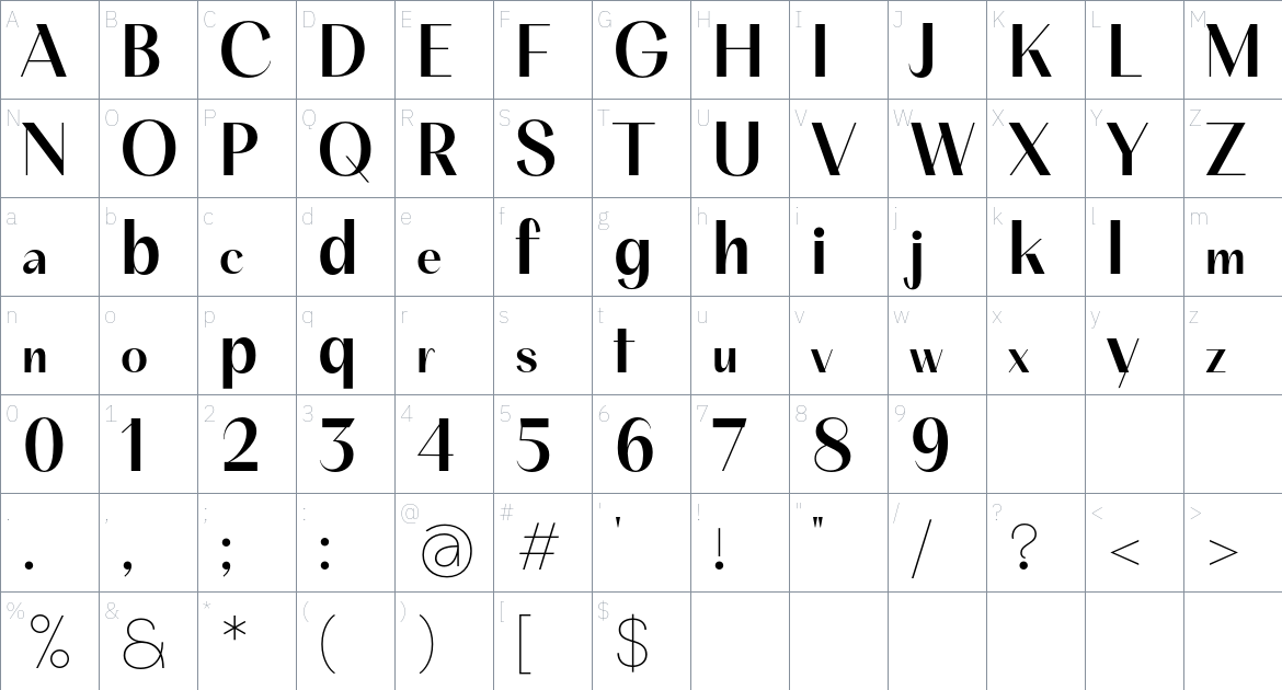 BT Suave Font font Character Map