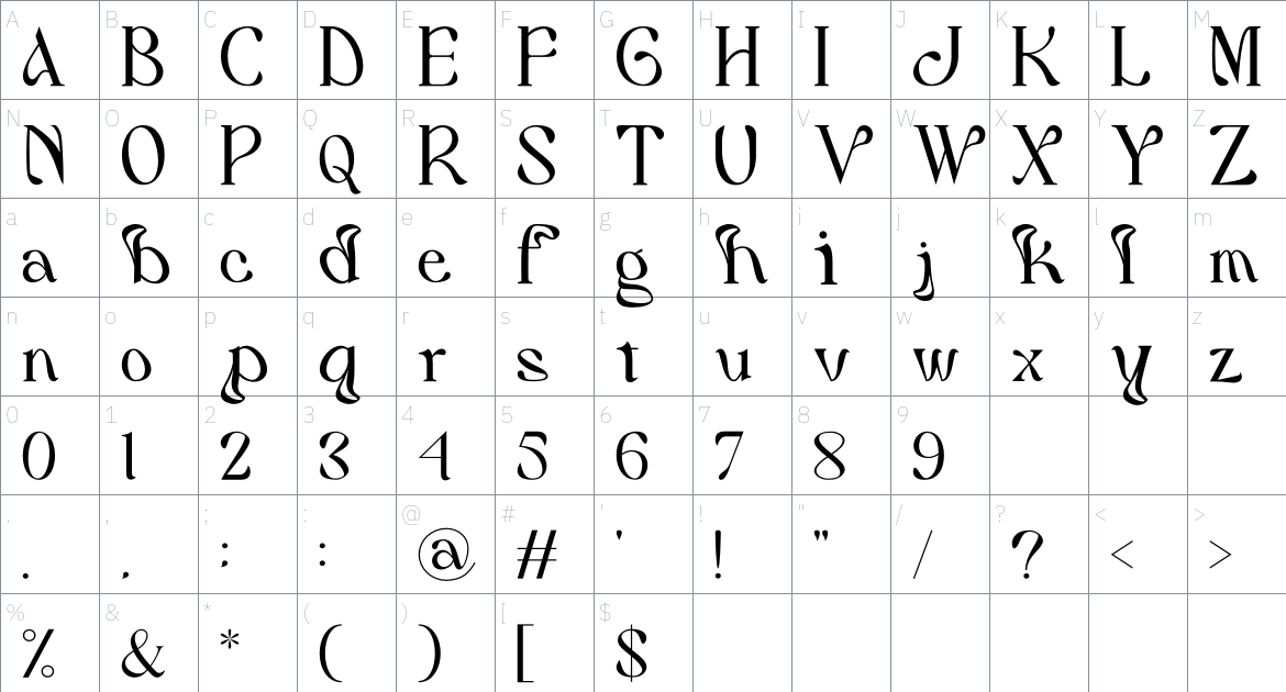 Darbly Elegantcy font Character Map