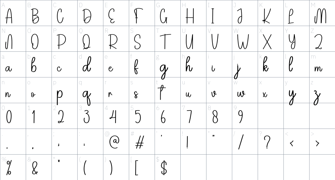 Monumental font Character Map