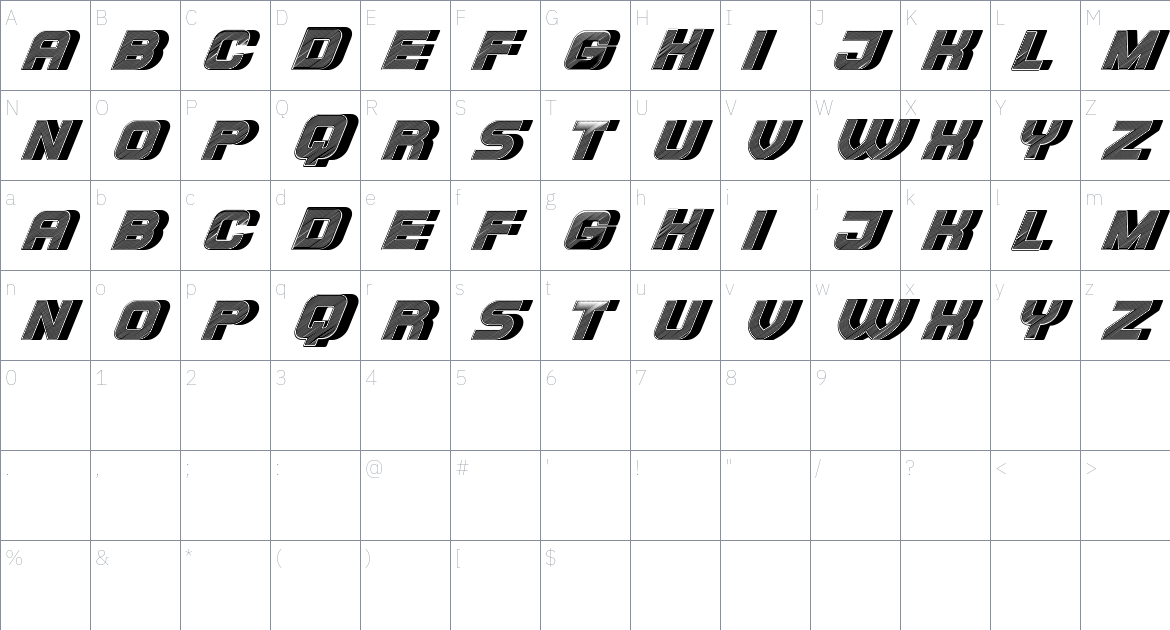 Underground font Character Map