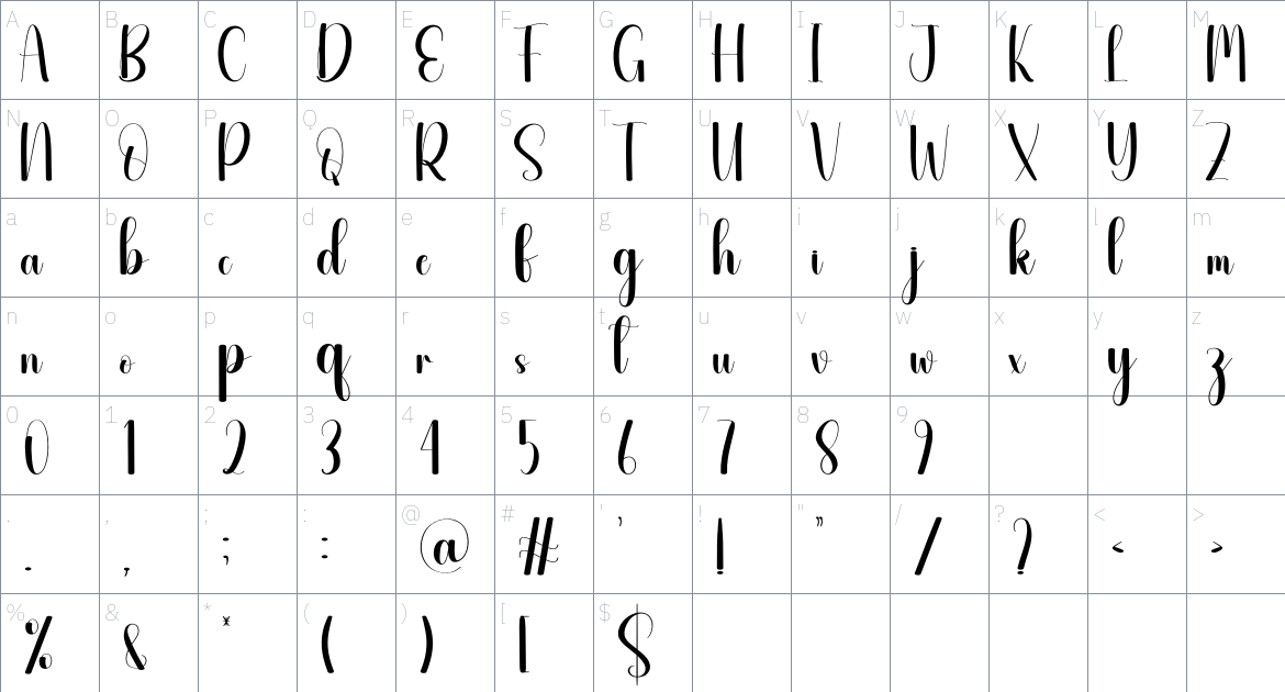 Hairdryer font Character Map