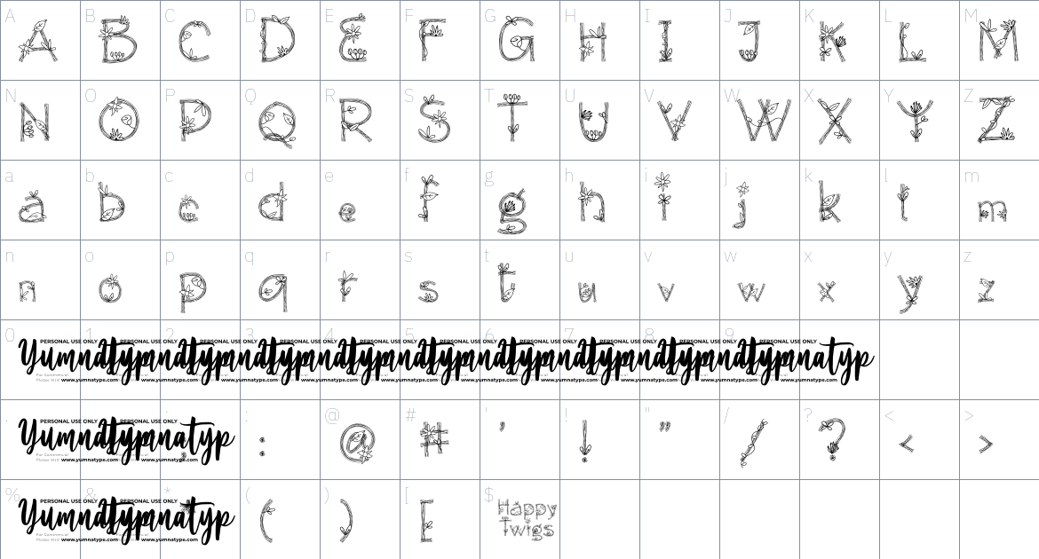 Happy Twigs font Character Map