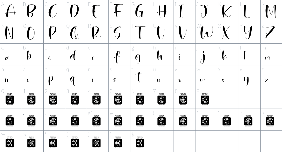 NCL Mister Gorgeous font Character Map