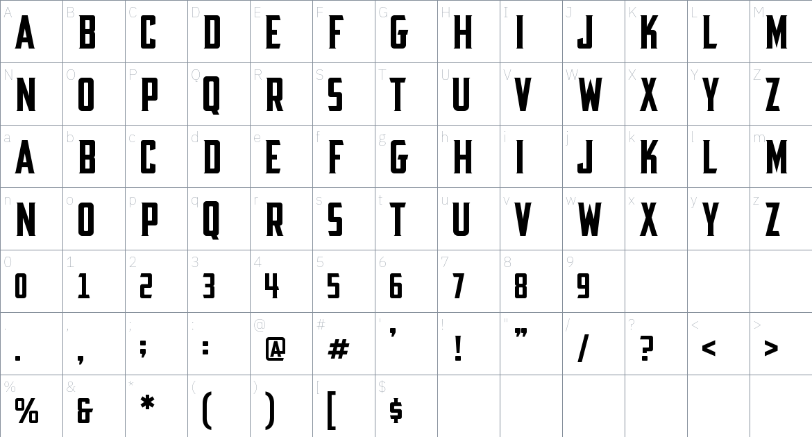 Durbank font Character Map