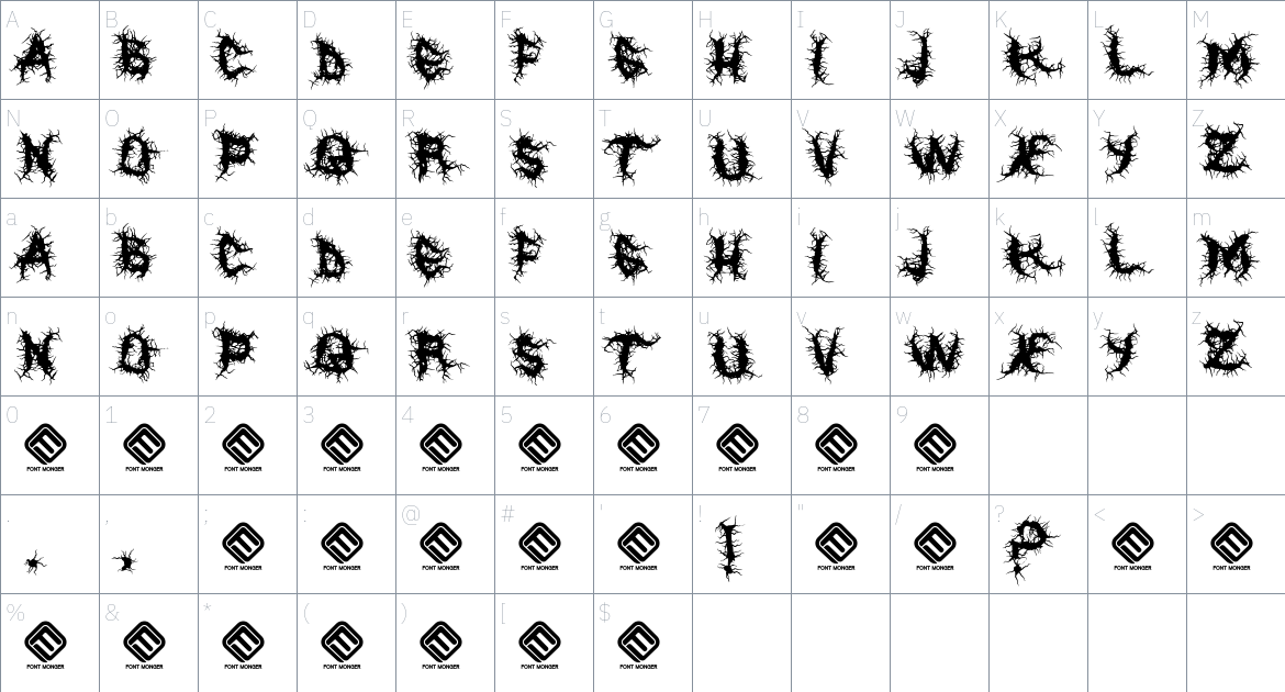 Raise the Dead font Character Map