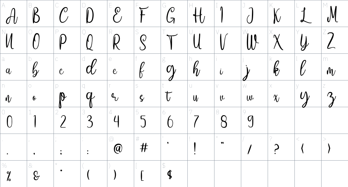 Amelia Sani font Character Map