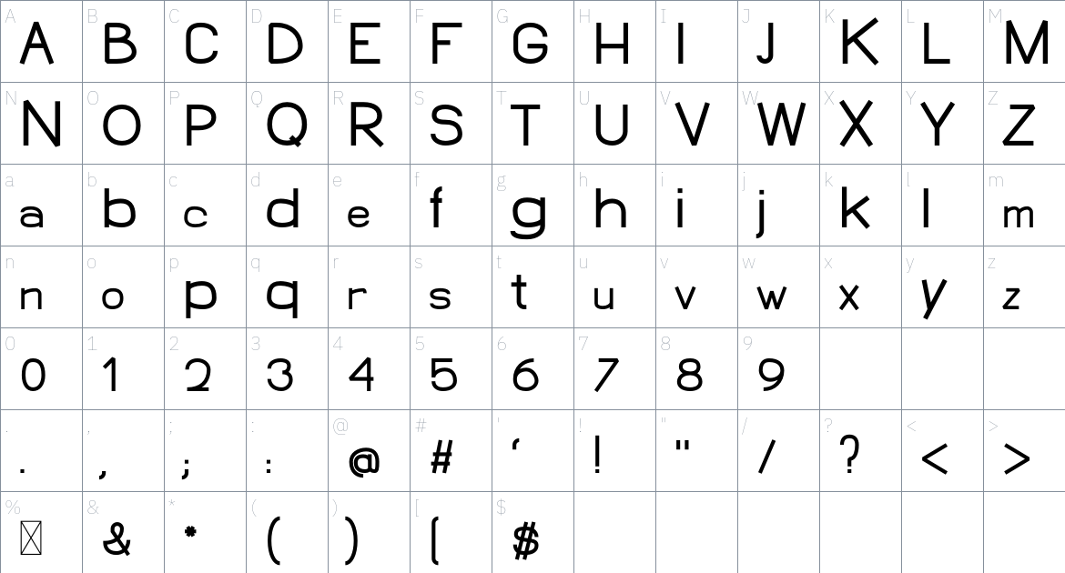 SP Butch Lite font Character Map